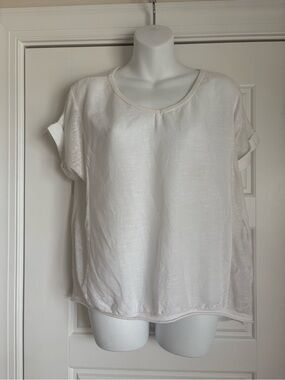 Kaktus White linen Short Sleeve Scoop Neck Top
